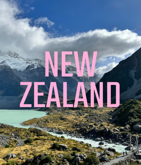 New Zealand Hooker Valley track, mountains in the background with a river running through the middle