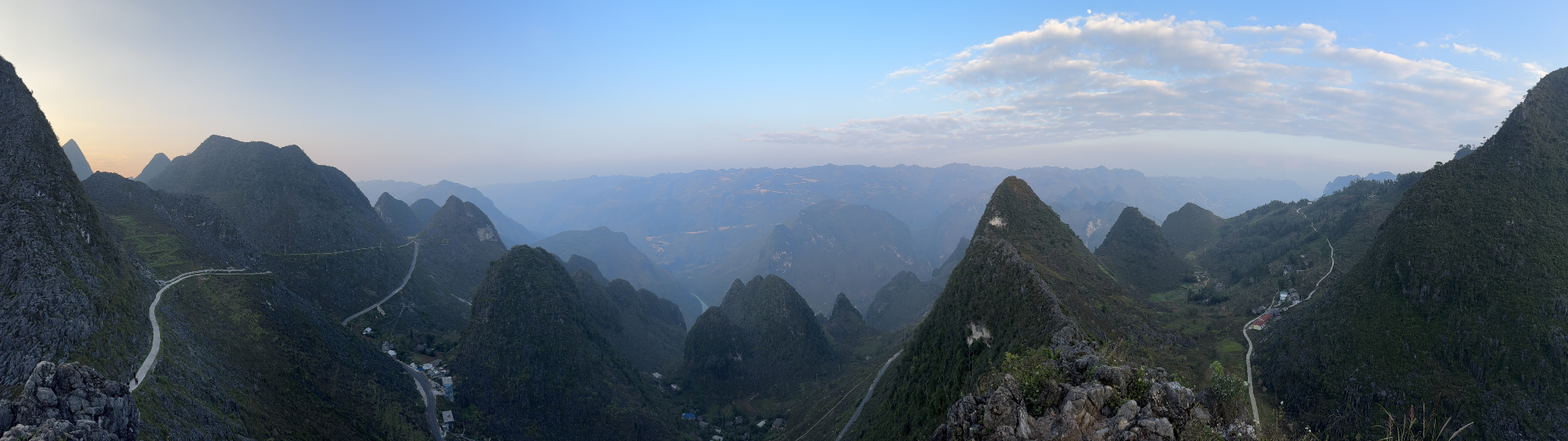 Vietnam views across a valley with mountains and roads