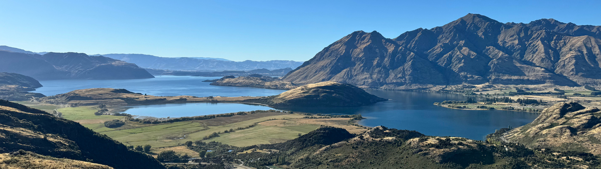 New Zealand view of lakes and mountains. Near lake Wanaka.