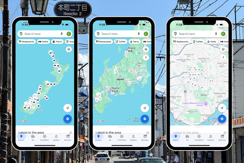 Custom google maps to purchase, New Zealand, Japan and Seoul