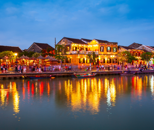 Hoi an old town at night with lights and lanterns