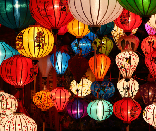 Hoi an lantern making, lots of different coloured lanters