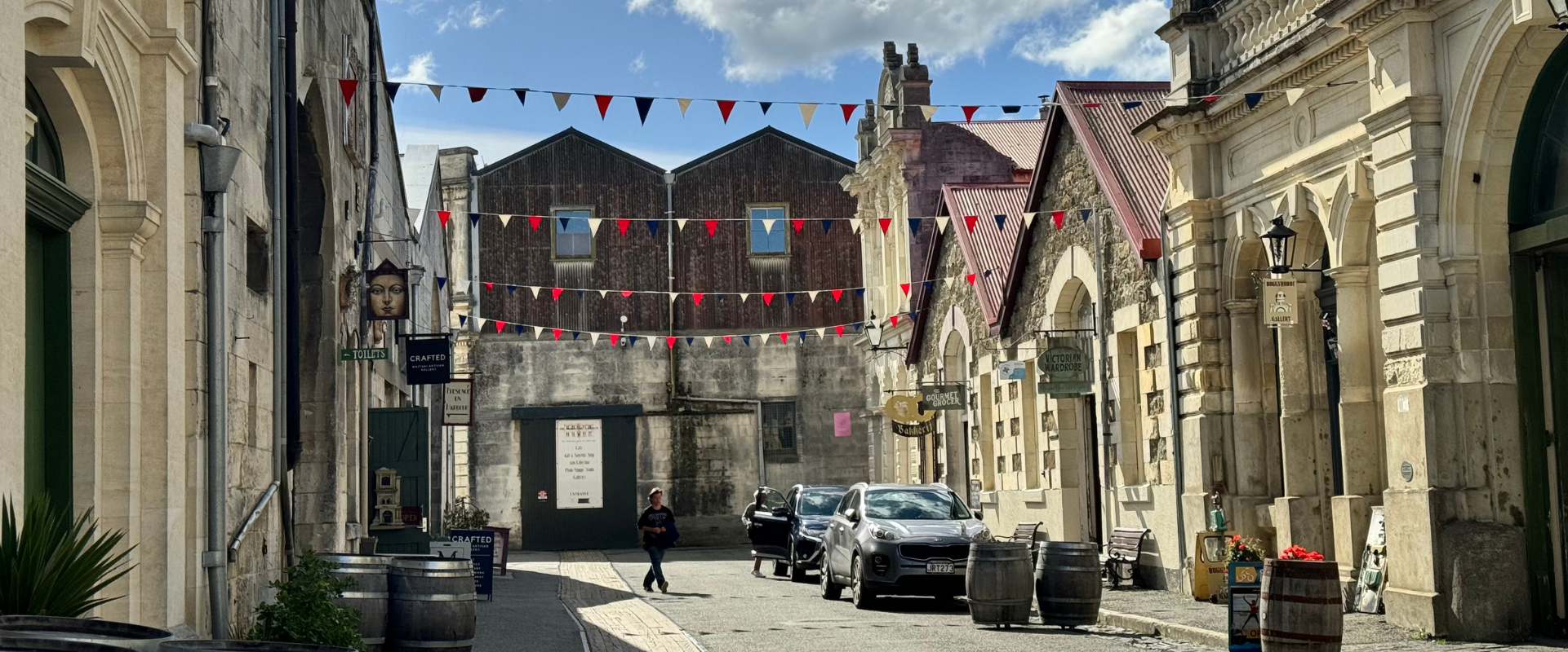 Victorian town with shops and bards