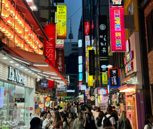 Seoul shopping street with crowds of people, Seoul trip itinerary,